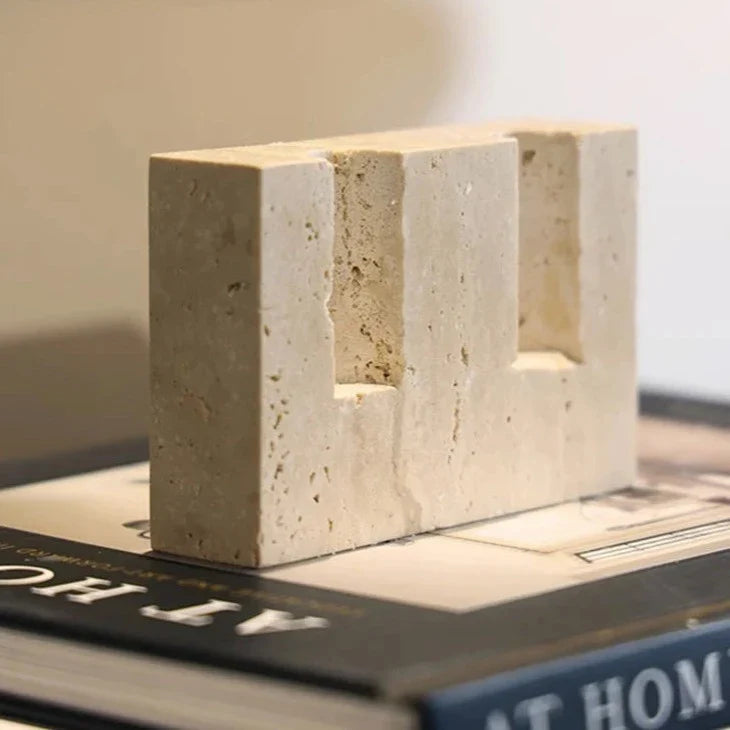 Elegant Faux Travertine Candle Holder with Realistic Stone Look