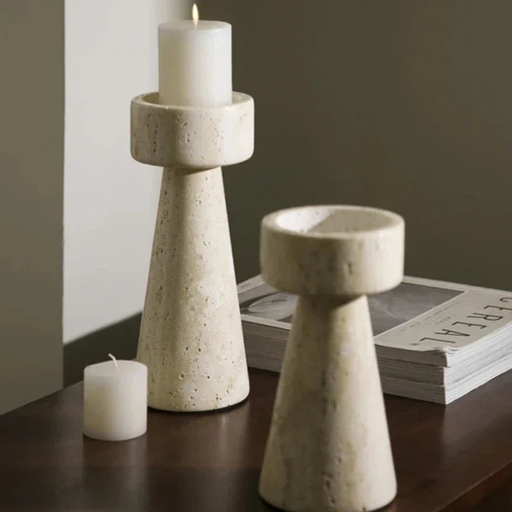 Elegant Faux Travertine Stone Candle Holder