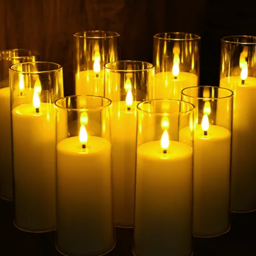 9-Piece Flameless Acrylic Candle Set – Realistic LED Candles for Cozy, Safe Ambience