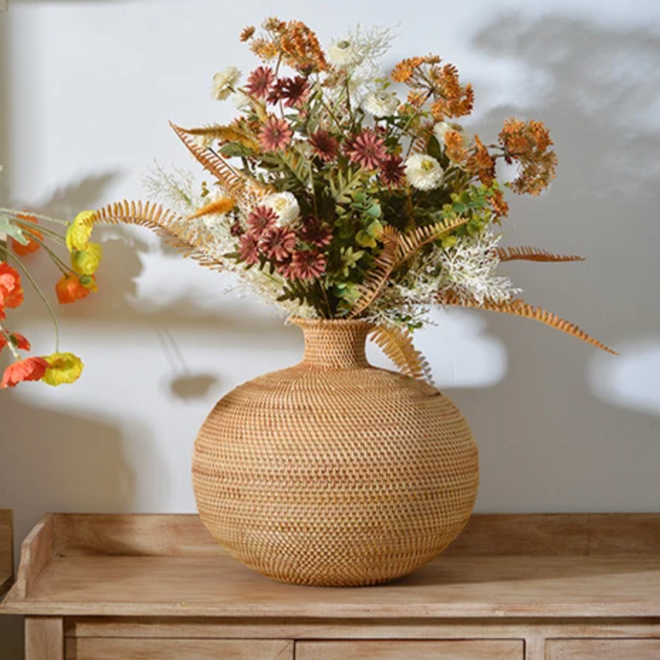 Handwoven Rattan Vase for Natural Boho Decor
