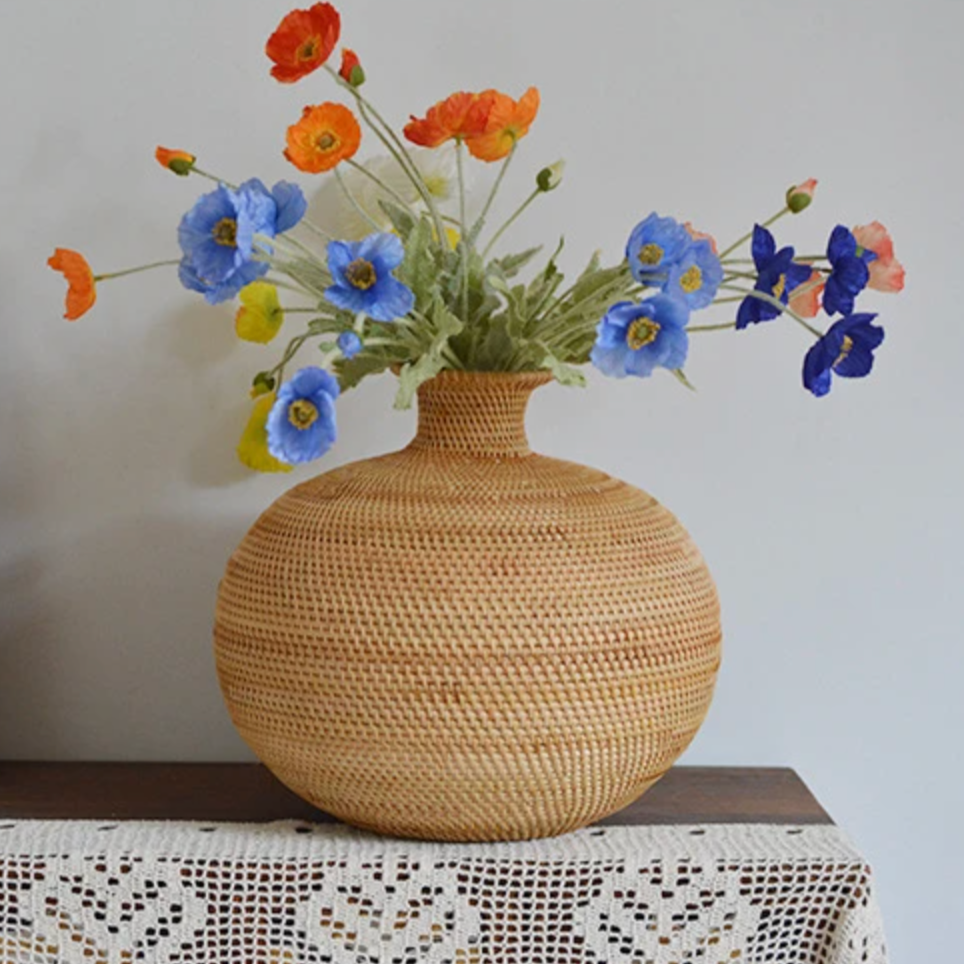 Handwoven Rattan Vase for Natural Boho Decor