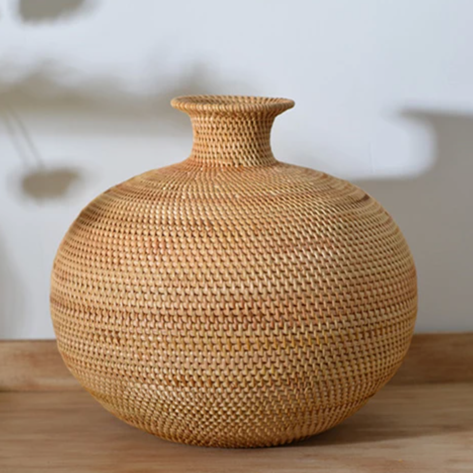 Handwoven Rattan Vase for Natural Boho Decor