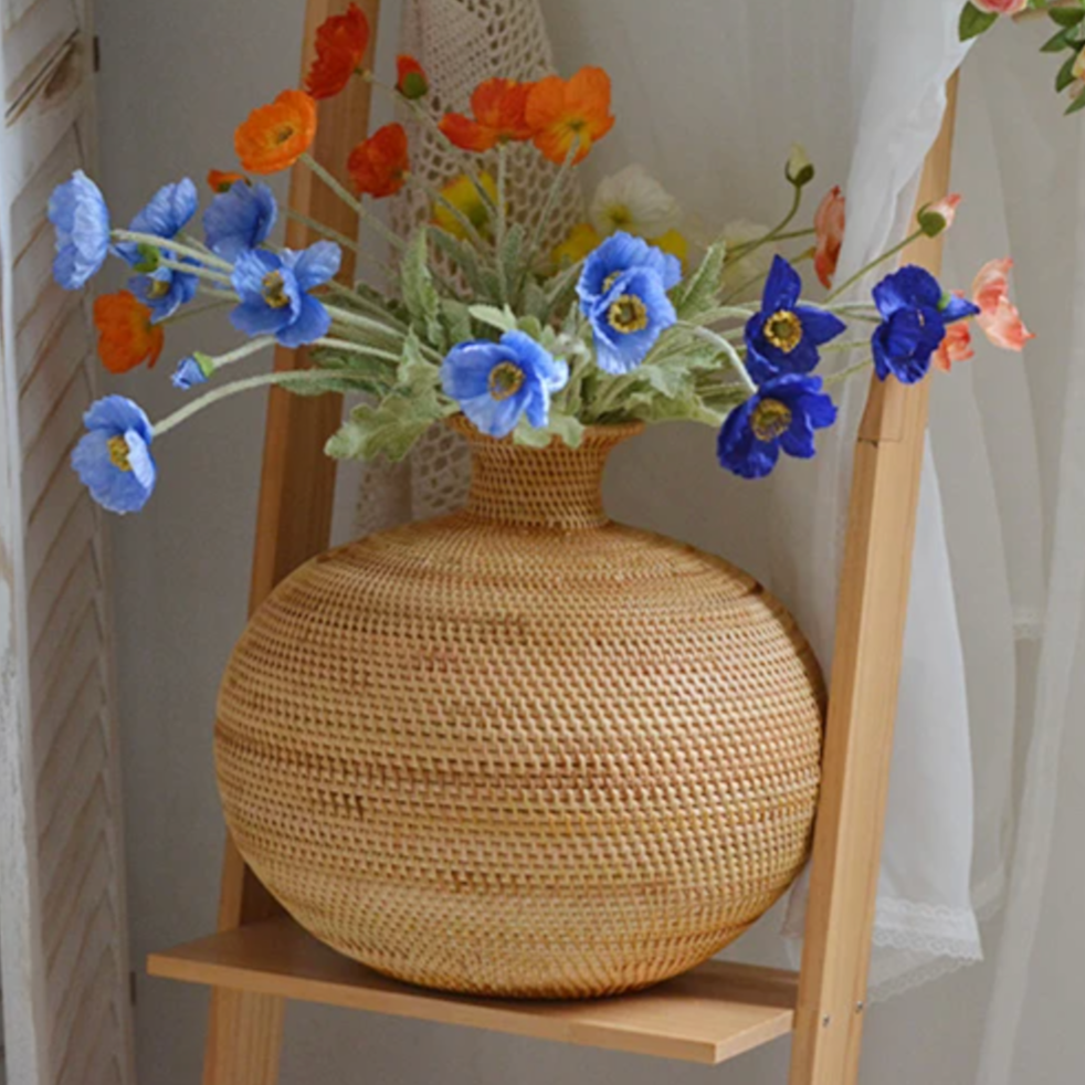 Handwoven Rattan Vase for Natural Boho Decor