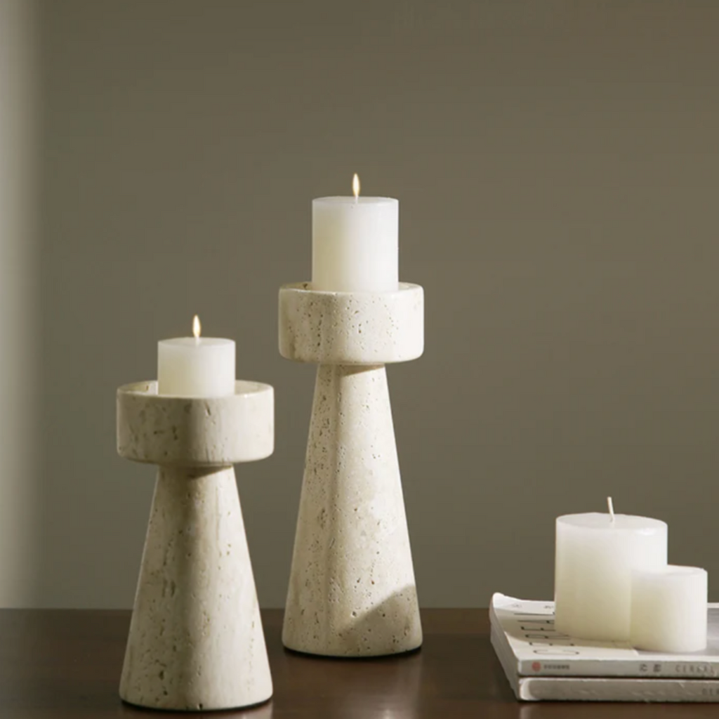 Elegant Faux Travertine Stone Candle Holder