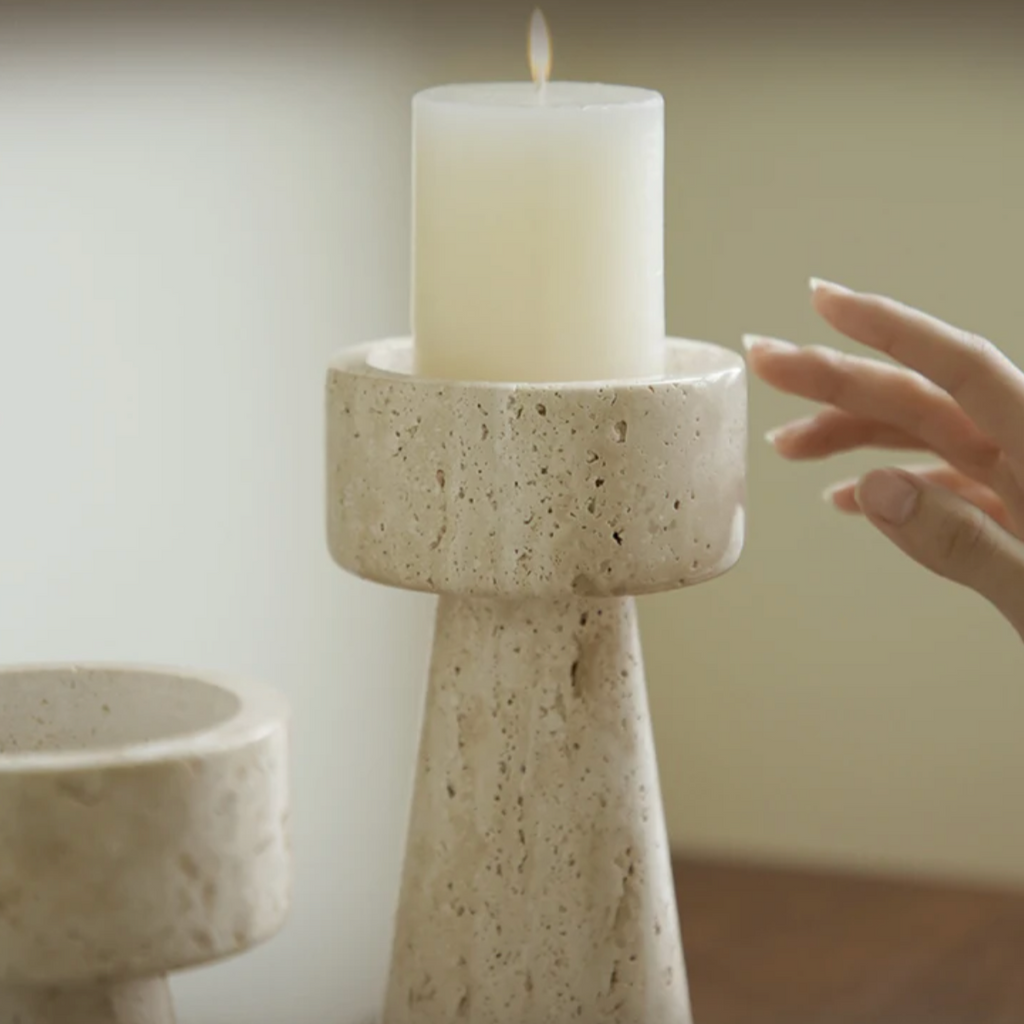 Elegant Faux Travertine Stone Candle Holder