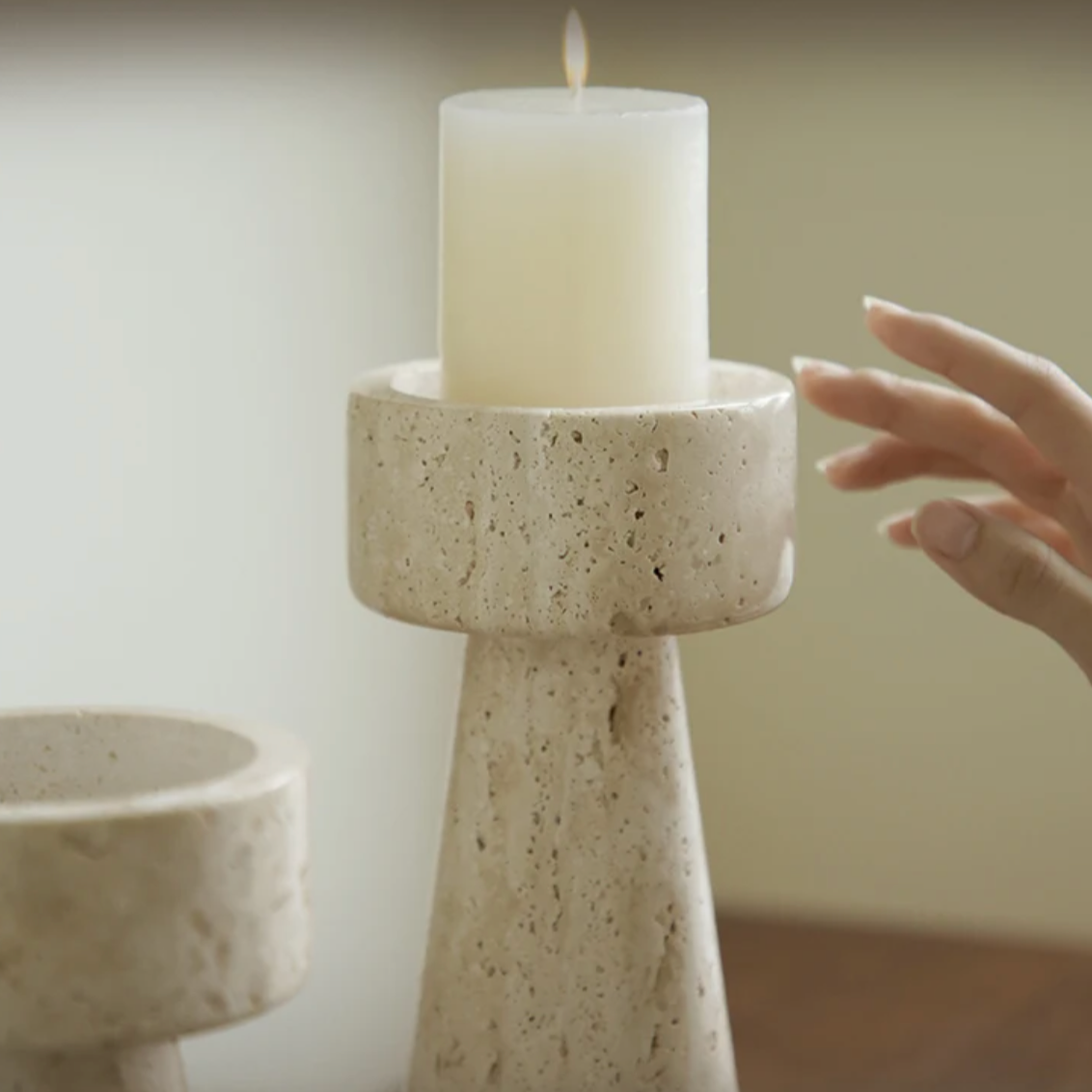 Elegant Faux Travertine Stone Candle Holder