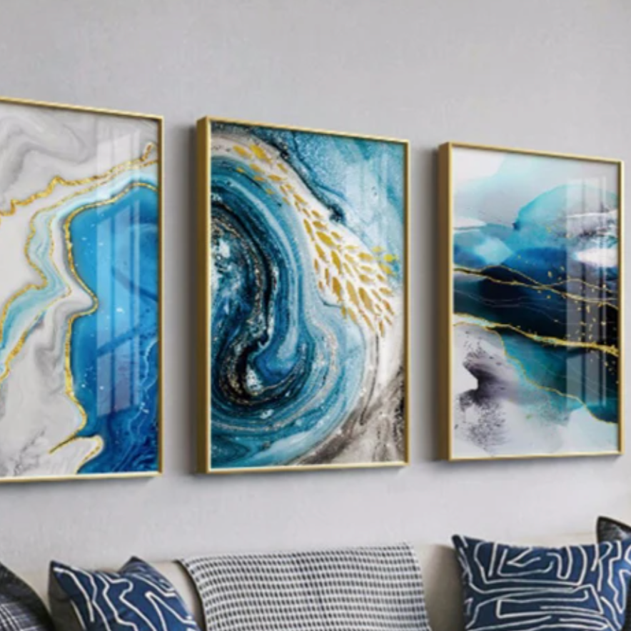 Blue Agate Water Canvas: Serene Ocean-Inspired Artwork