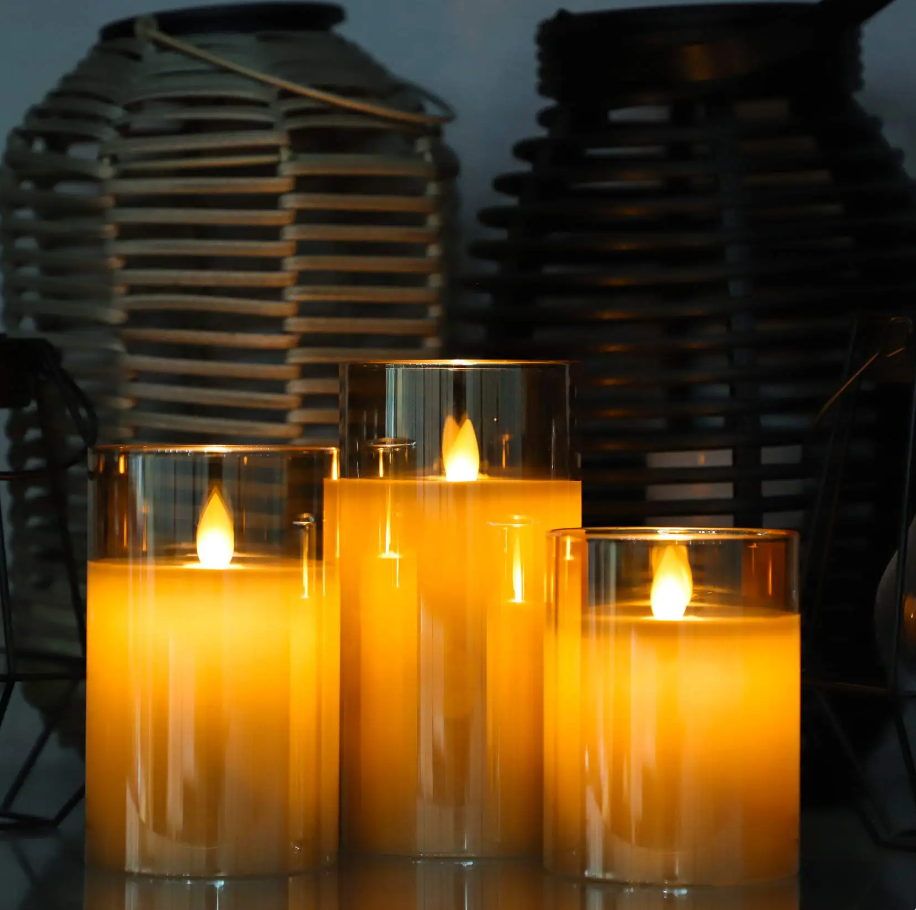 Three-Piece Flameless Candle Set with Realistic LED Flame