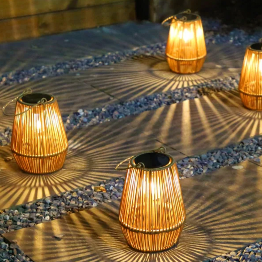 Solar-Powered Rattan Lantern for Outdoor Ambience