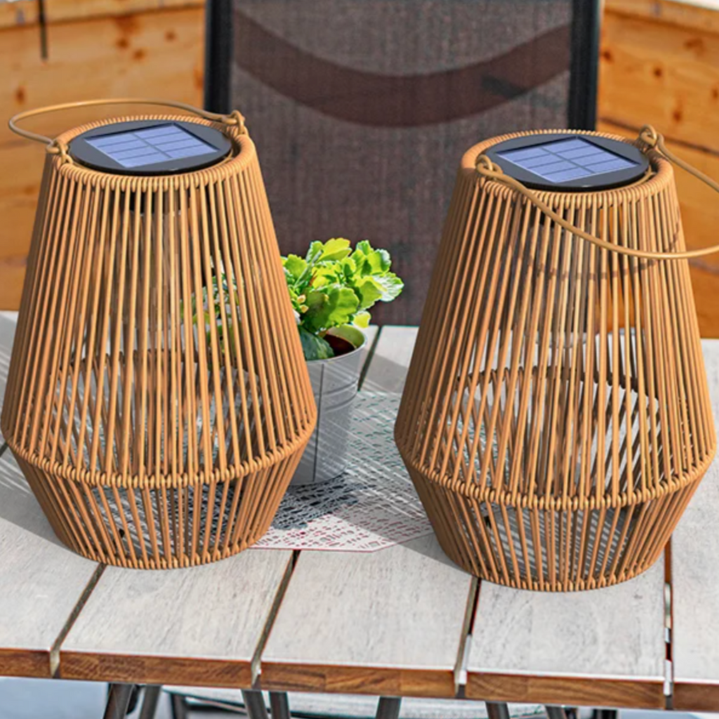 Solar-Powered Rattan Lantern for Outdoor Ambience