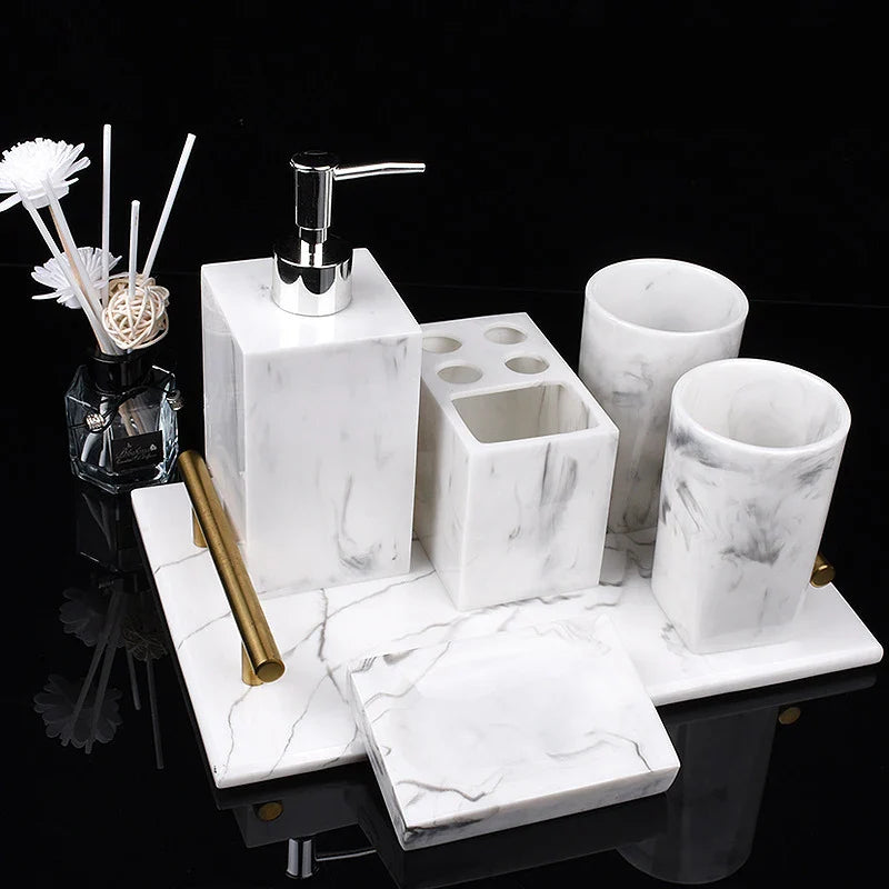 Milan Marble 5-Piece Bathroom Accessories Set – Elegant Vanity Essentials