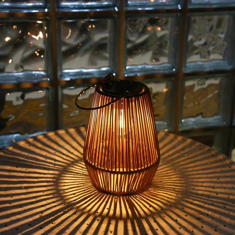 Solar-Powered Rattan Lantern for Outdoor Ambience