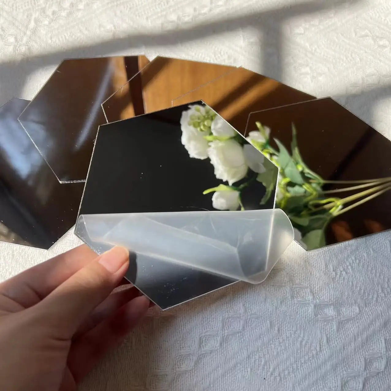 12-Piece Hexagon Mirror Wall Sticker Set