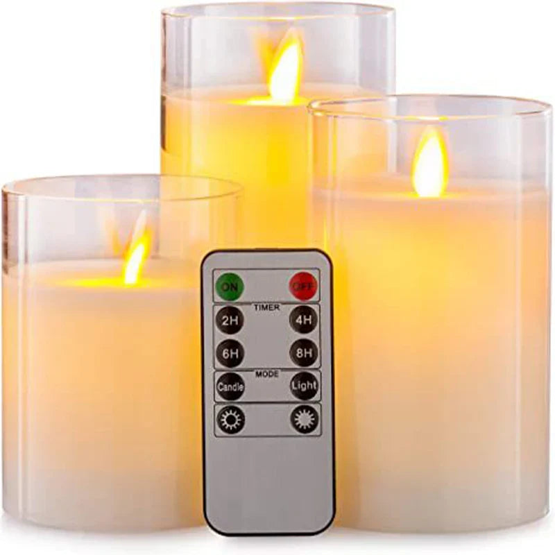 Three-Piece Flameless Candle Set with Realistic LED Flame