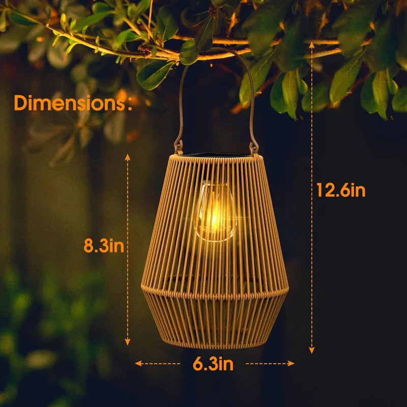 Solar-Powered Rattan Lantern for Outdoor Ambience