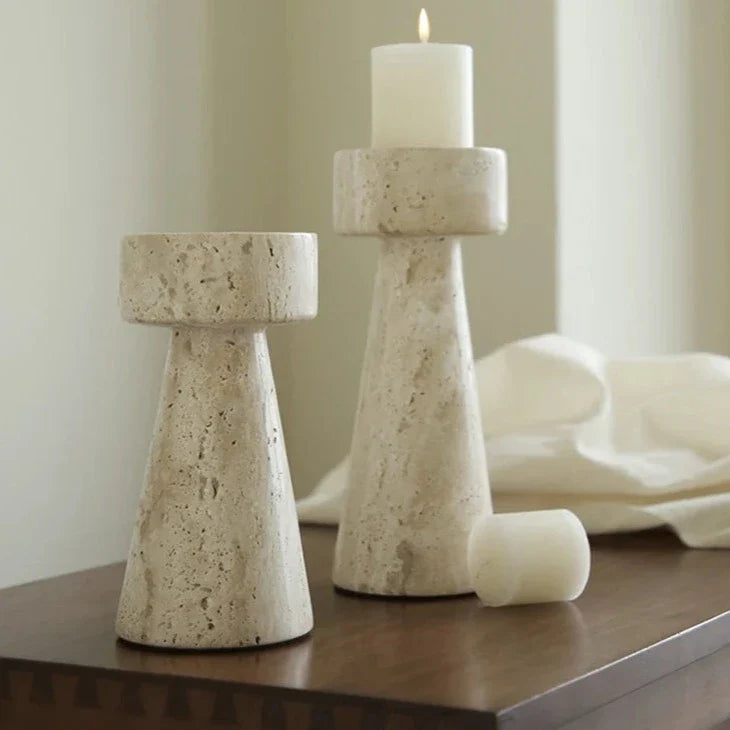 Elegant Faux Travertine Stone Candle Holder