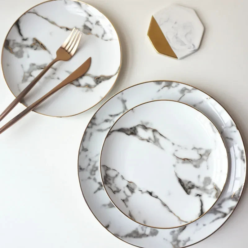 Elegant Marble Plate Set – 2-Piece