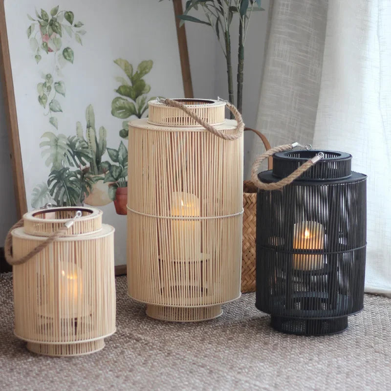 Decorative Bamboo-Style LED Candle Lantern