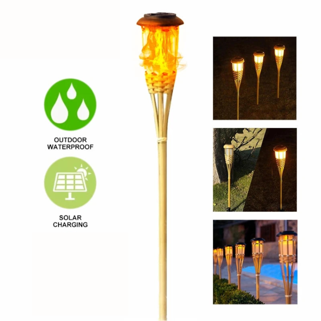 5-Piece Solar Tiki Torch Set – Outdoor Ambience Lighting