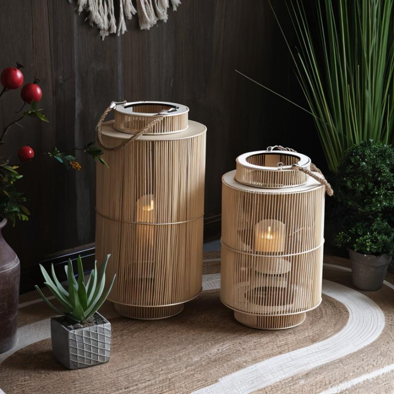 Decorative Bamboo-Style LED Candle Lantern