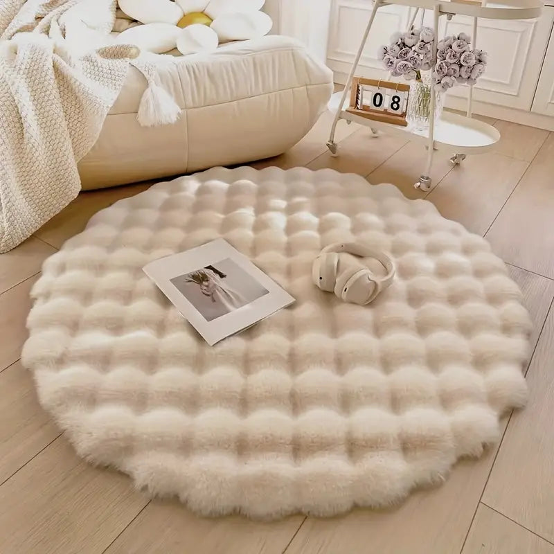 Luxurious Rabbit Faux Fur Round Rug