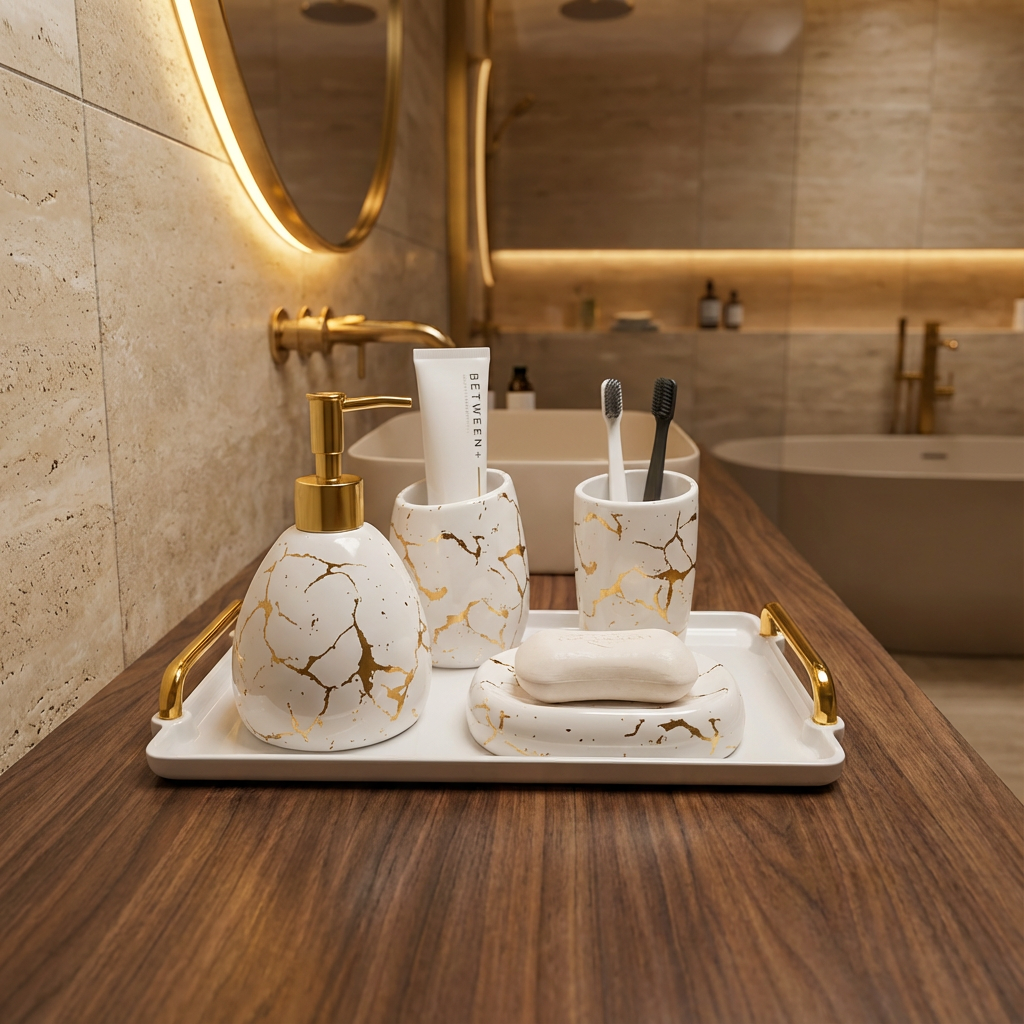 Marble Bliss 5-Piece Marble-Accented Bathroom Accessories Set