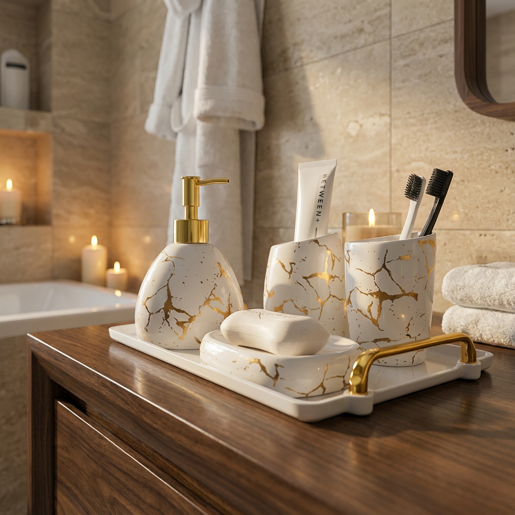 Marble Bliss 5-Piece Marble-Accented Bathroom Accessories Set