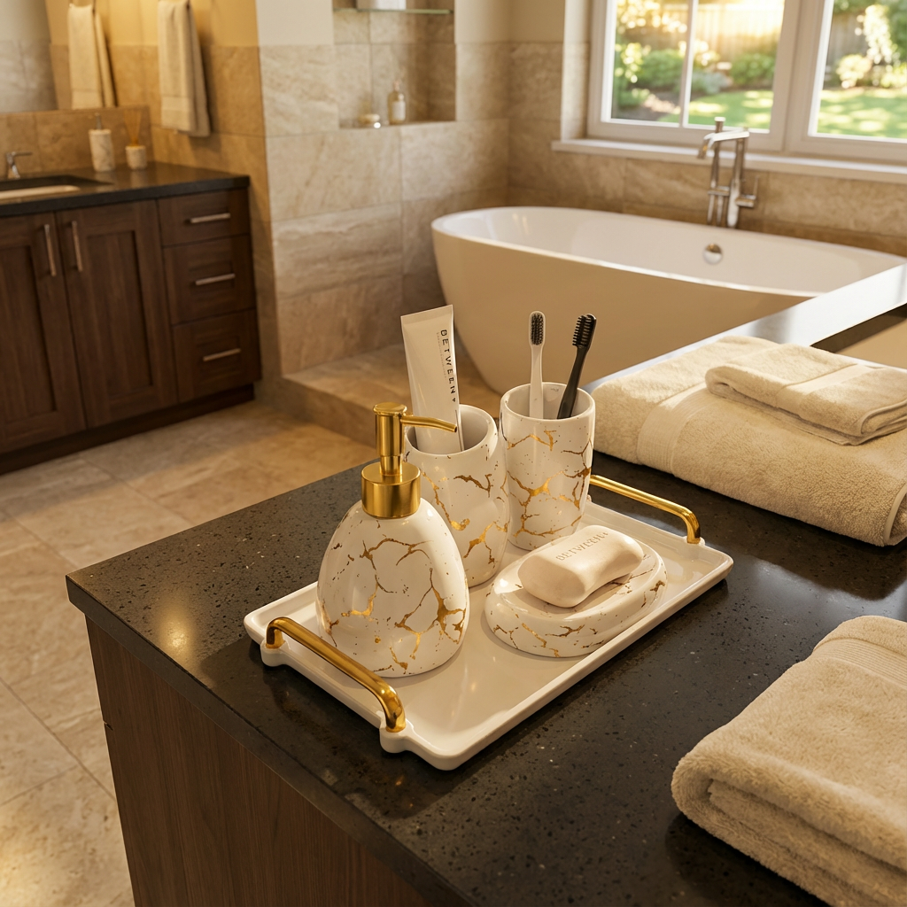 Marble Bliss 5-Piece Marble-Accented Bathroom Accessories Set