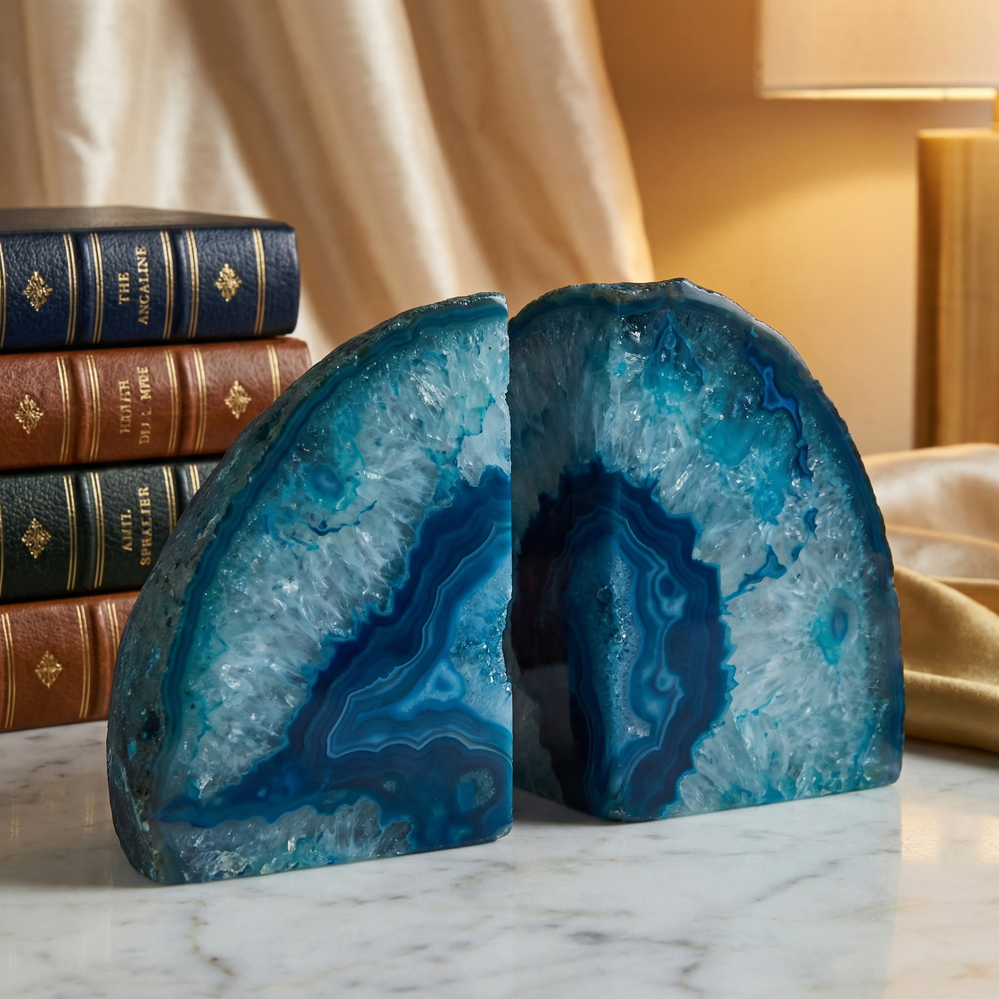 Blue Agate Bookends - 2-Piece Set for Elegant Desk Decor