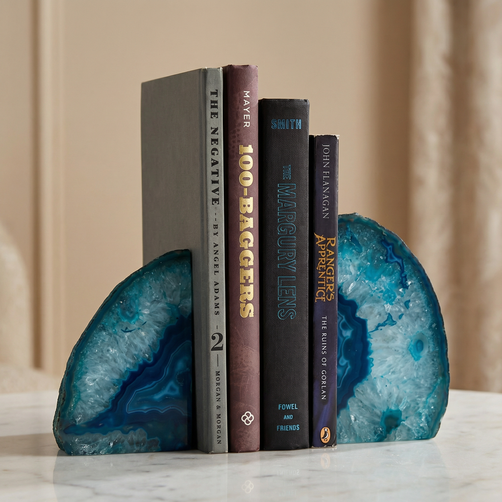 Blue Agate Bookends - 2-Piece Set for Elegant Desk Decor