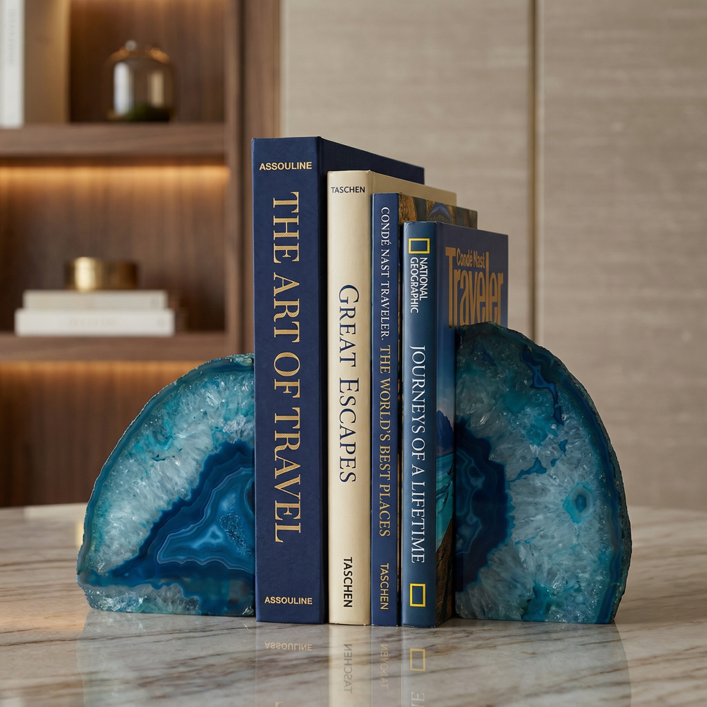 Blue Agate Bookends - 2-Piece Set for Elegant Desk Decor