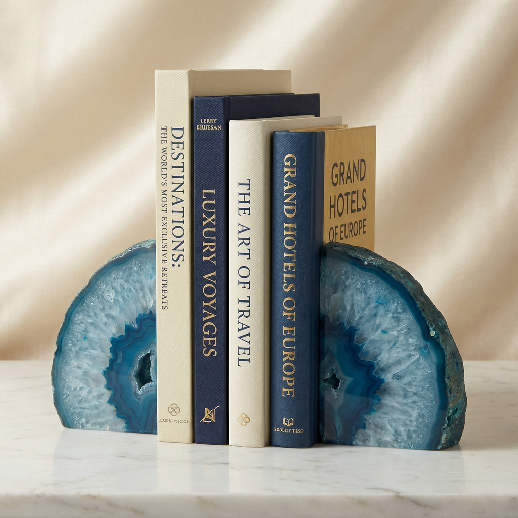 Blue Agate Bookends - 2-Piece Set for Elegant Desk Decor