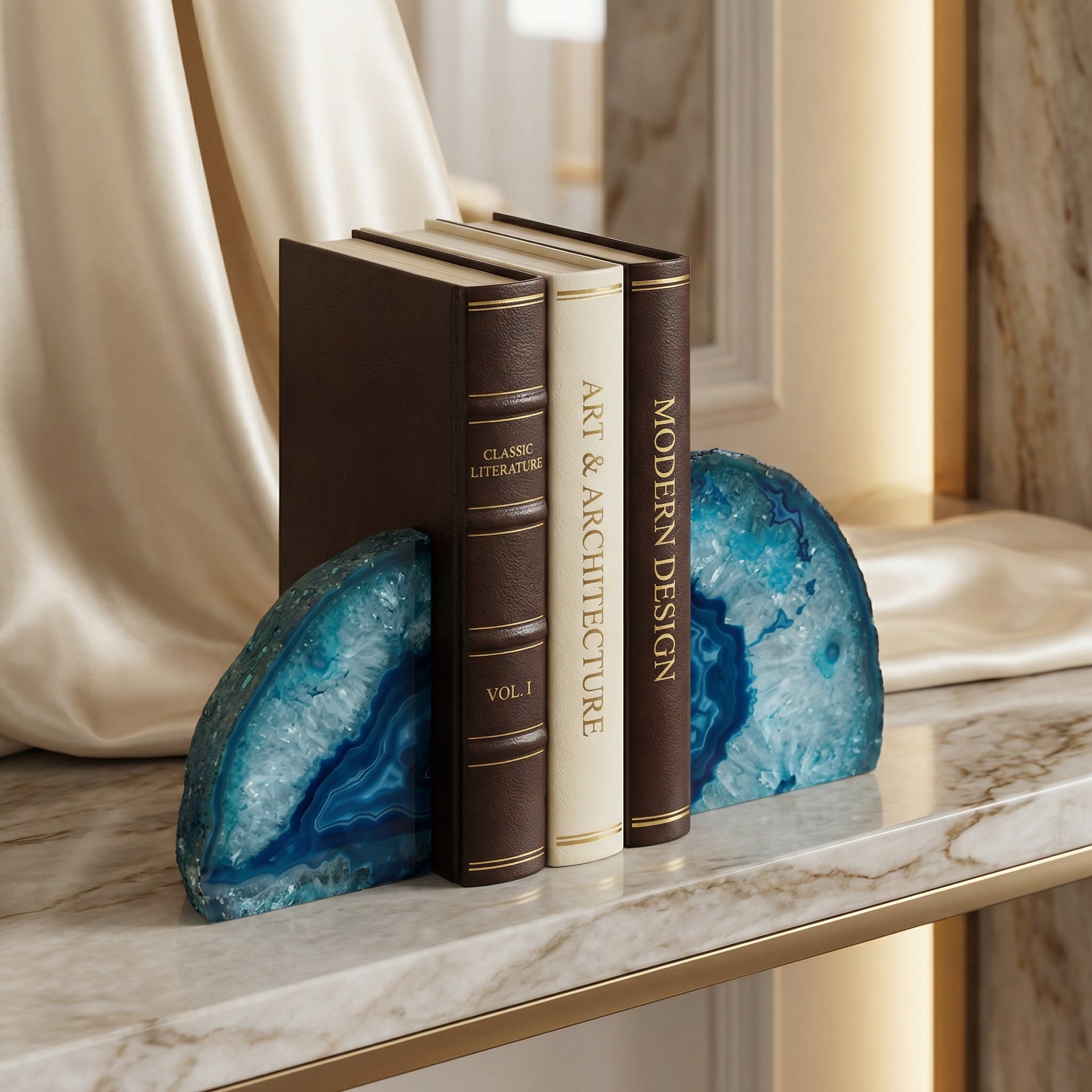 Blue Agate Bookends - 2-Piece Set for Elegant Desk Decor