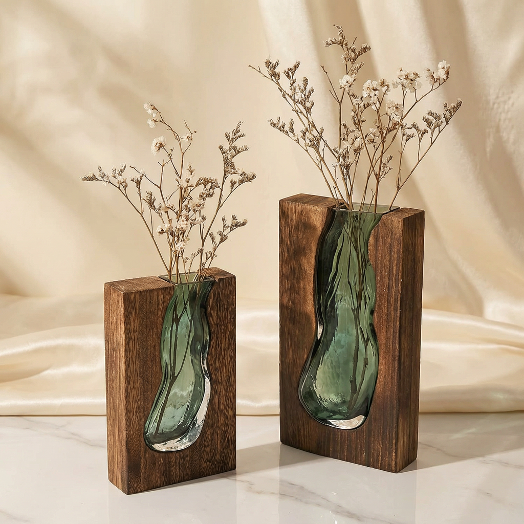 Nordic Live Edge Vase - Handcrafted Natural Wood Centerpiece