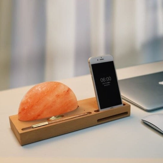 Himalayan Salt Lamp Wireless Charging Station — Ambient Glow with Qi Wireless Charging