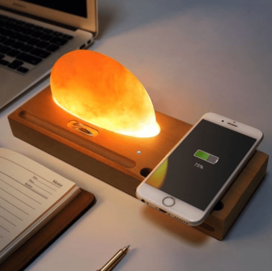 Himalayan Salt Lamp Wireless Charging Station — Ambient Glow with Qi Wireless Charging