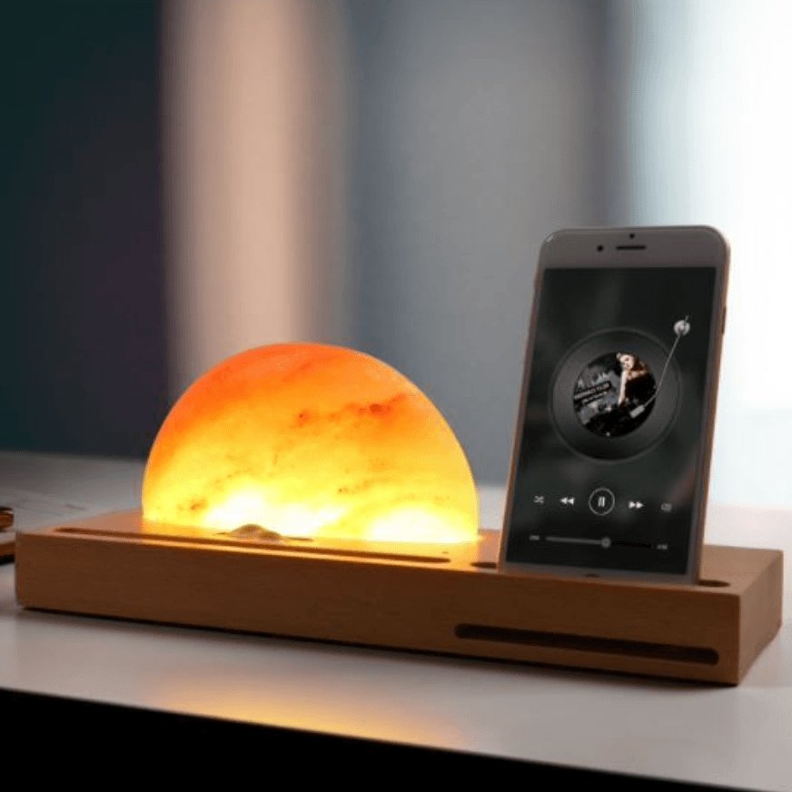 Himalayan Salt Lamp Wireless Charging Station — Ambient Glow with Qi Wireless Charging