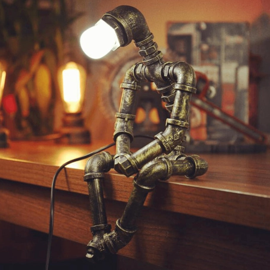 Industrial Iron Robot Lamp – Steampunk Desk Light
