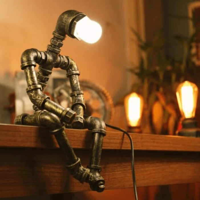 Industrial Iron Robot Lamp – Steampunk Desk Light