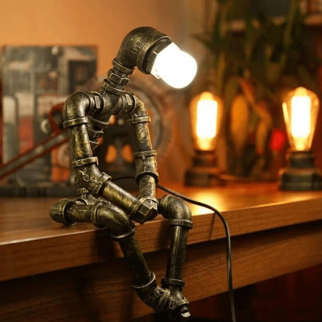 Industrial Iron Robot Lamp – Steampunk Desk Light