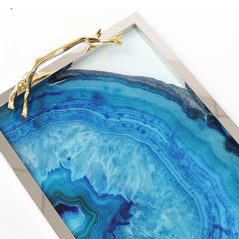 Elegant Blue Agate Tray — Handcrafted Decorative Serving & Display Tray