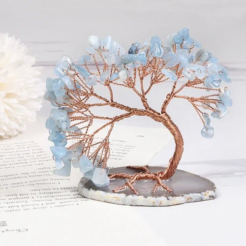 Elegant Aquamarine Stone Tree Crystal Sculpture