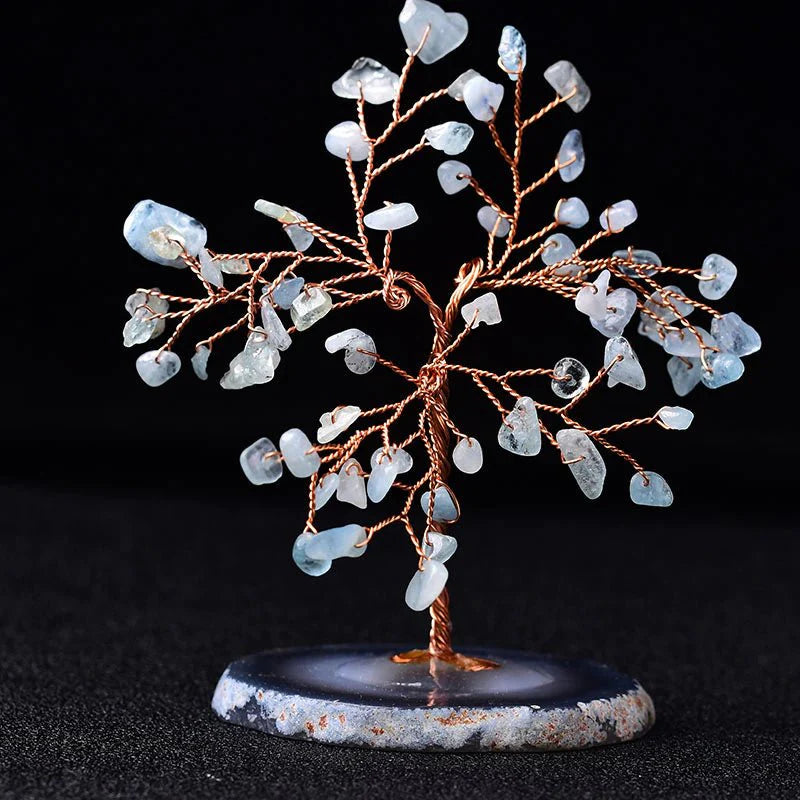 Elegant Aquamarine Stone Tree Crystal Sculpture