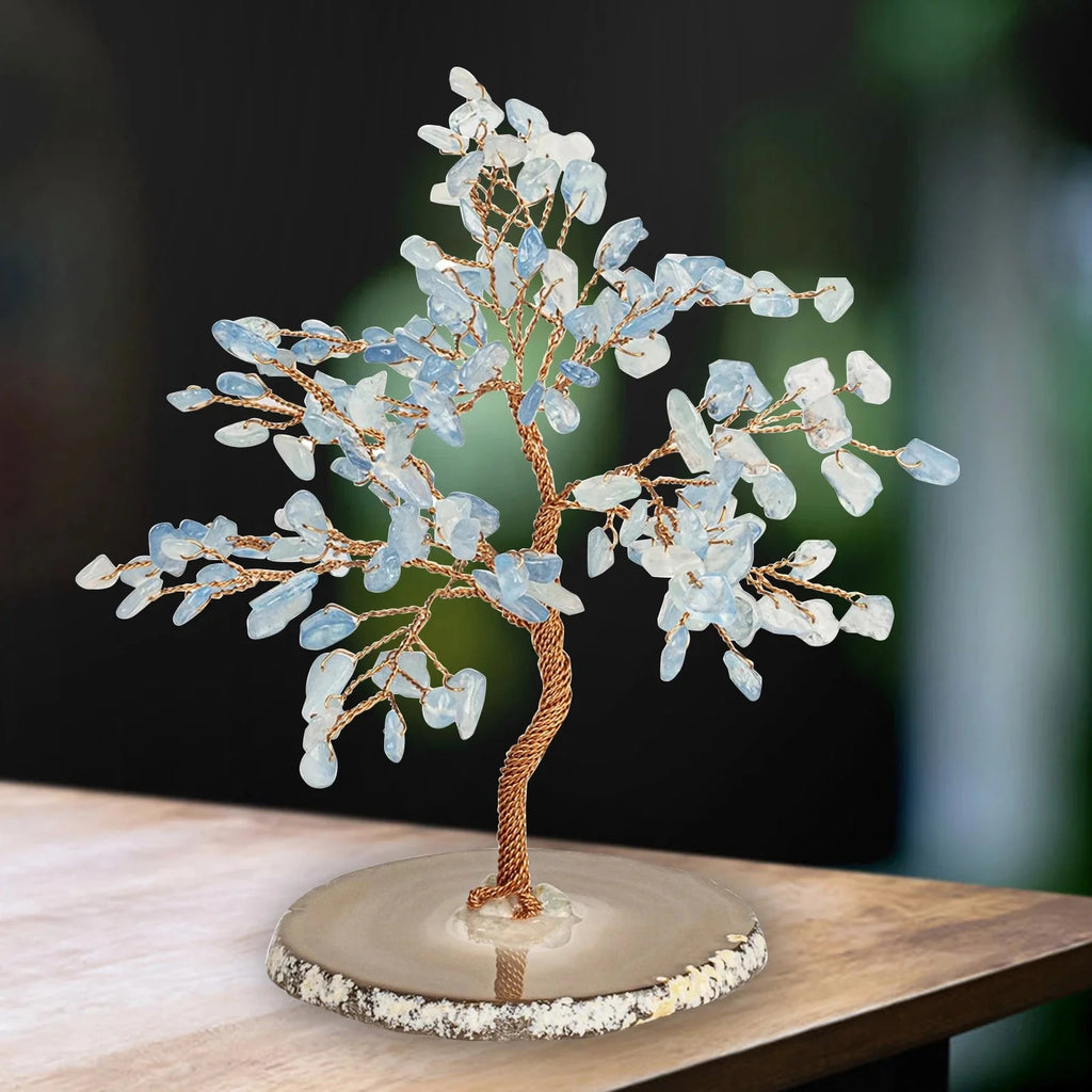 Elegant Aquamarine Stone Tree Crystal Sculpture
