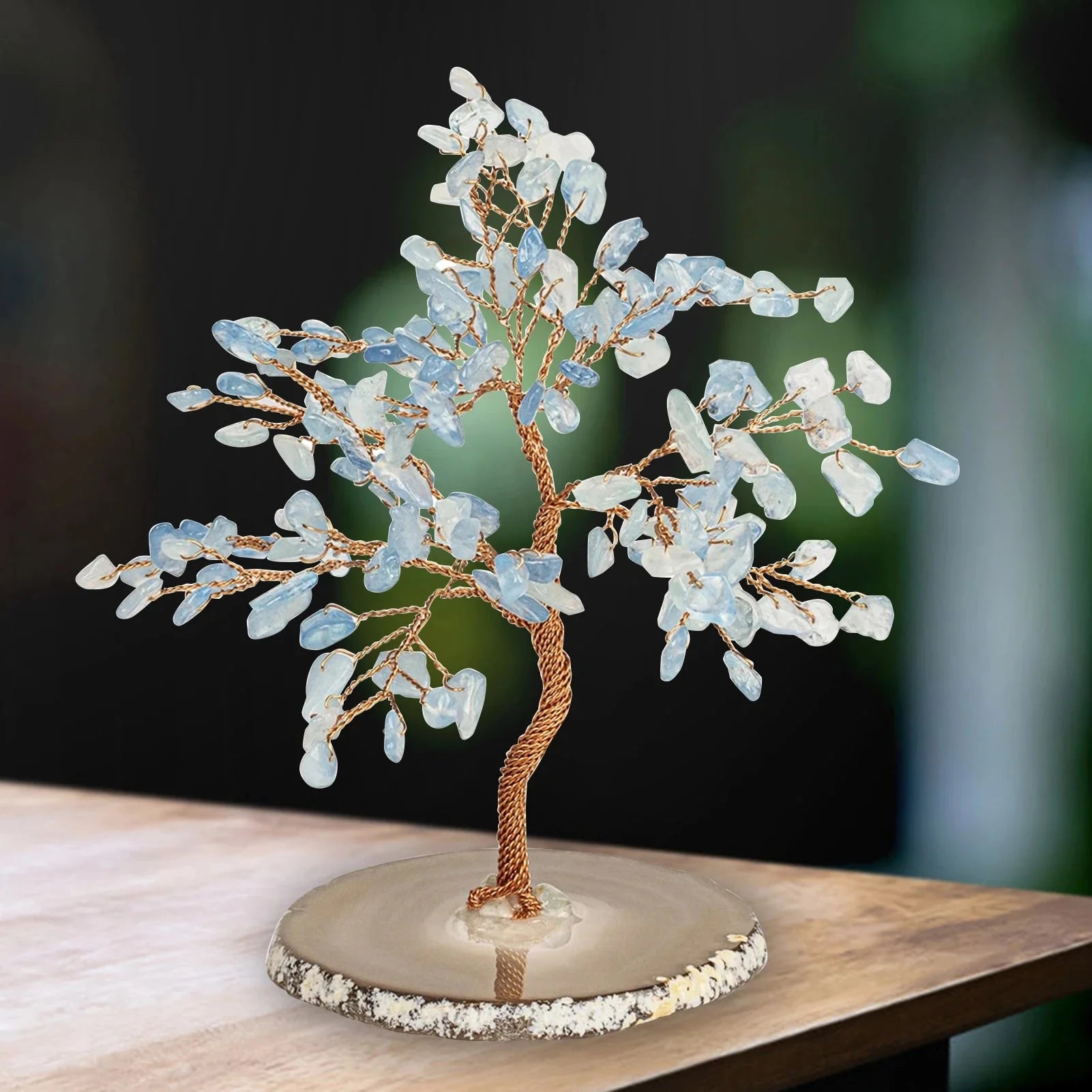 Elegant Aquamarine Stone Tree Crystal Sculpture