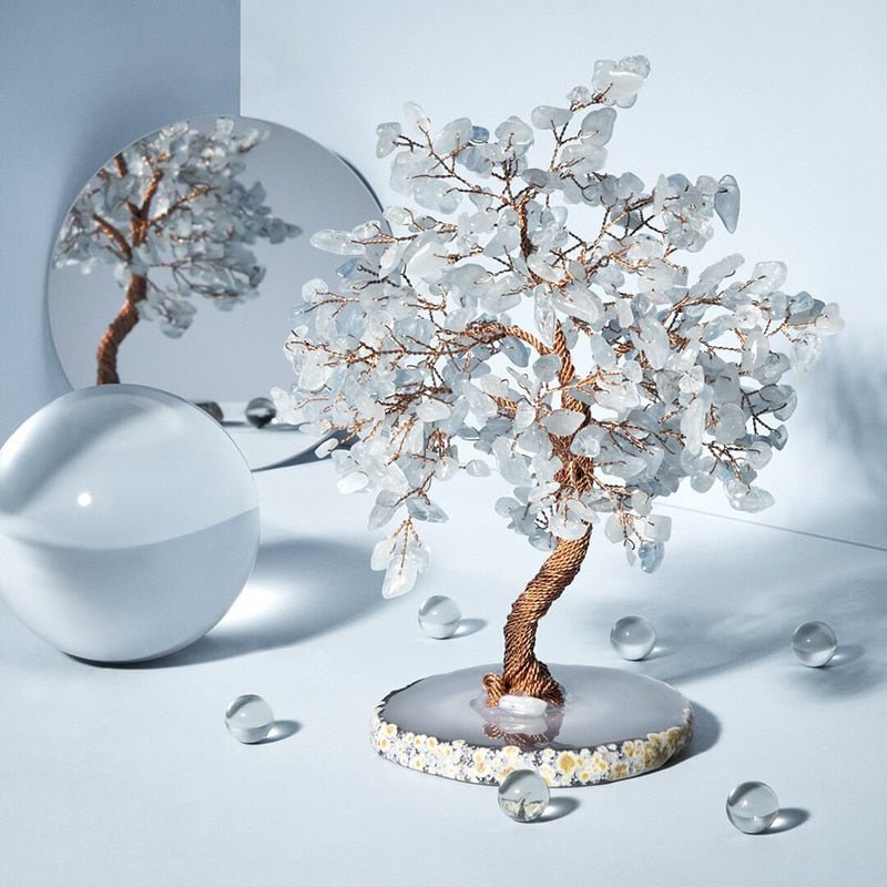 Elegant Aquamarine Stone Tree Crystal Sculpture