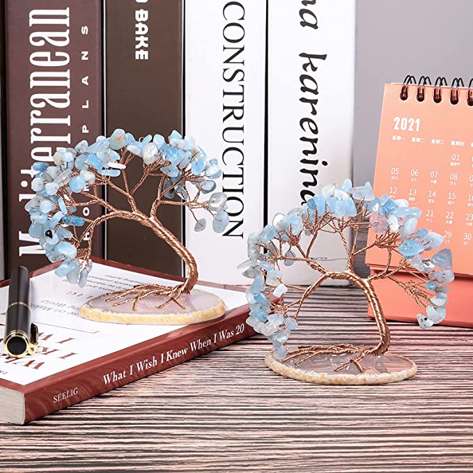 Elegant Aquamarine Stone Tree Crystal Sculpture