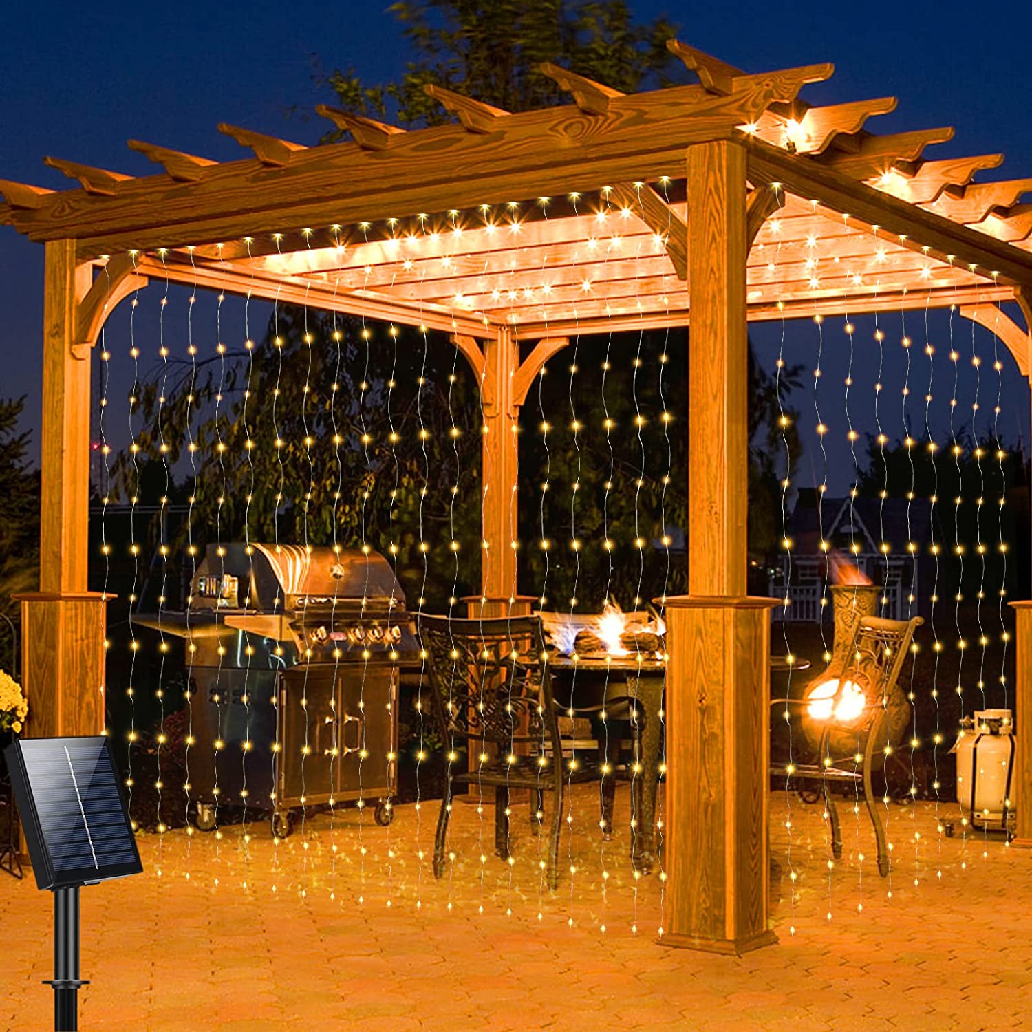 Solar-Powered Outdoor Curtain String Lights