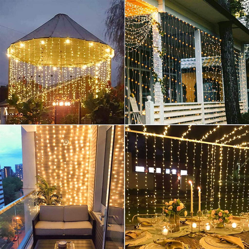 Solar-Powered Outdoor Curtain String Lights